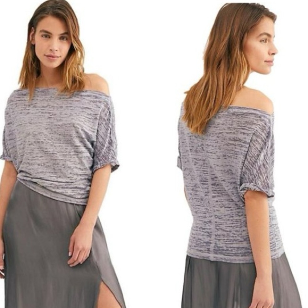 We The Free People Astrid Off the Shoulder Short Sleeve Heathered Tee Shirt top